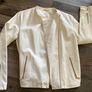 White Calvin leather jacket with gold hardware